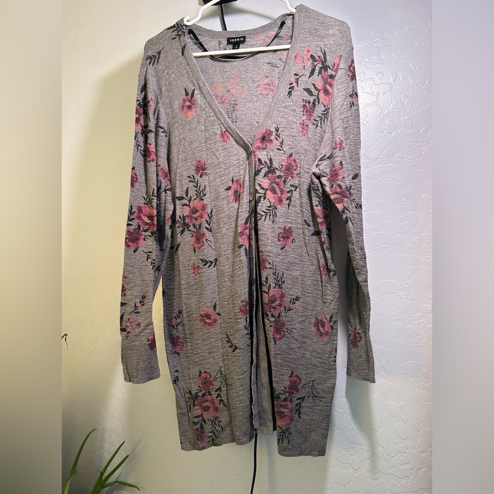 Long Lightweight Rose Print Sweater